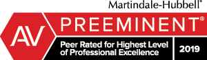 AV Preeminent Peer Rated for Highest Level of Professional Excellence, awarded by Martindale Hubbell in 2019