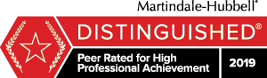 Distinguished Peer Rated for High Professional achievement, awarded by Martindale Hubbell in 2019