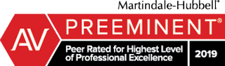 AV Preeminent Peer Rated For Highest Level of Professional Excellence, awarded by Martindale-Hubbell in 2019