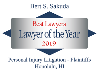 Lawyer of the Year in Honolulu, HI for personal injury litigation - plaintiffs, awarded by Best Lawyers to Bert S. Sakuda in 2019